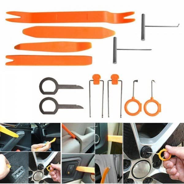 AutoTrends® 12Pcs Car Audio Door Clip Panel Trim Dashboard Kit Radio CD Removal Pry Tool Set Compatible for Tata Mobile 207