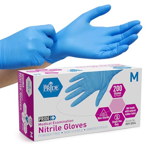 Medpride Medical Examination Nitrile Gloves| Medium Box of 200| Blue Latex/Powder-Free Non-Sterile Exam Gloves| Professional Grade for Hospitals Law Enforcement Tattoo Artists First Response