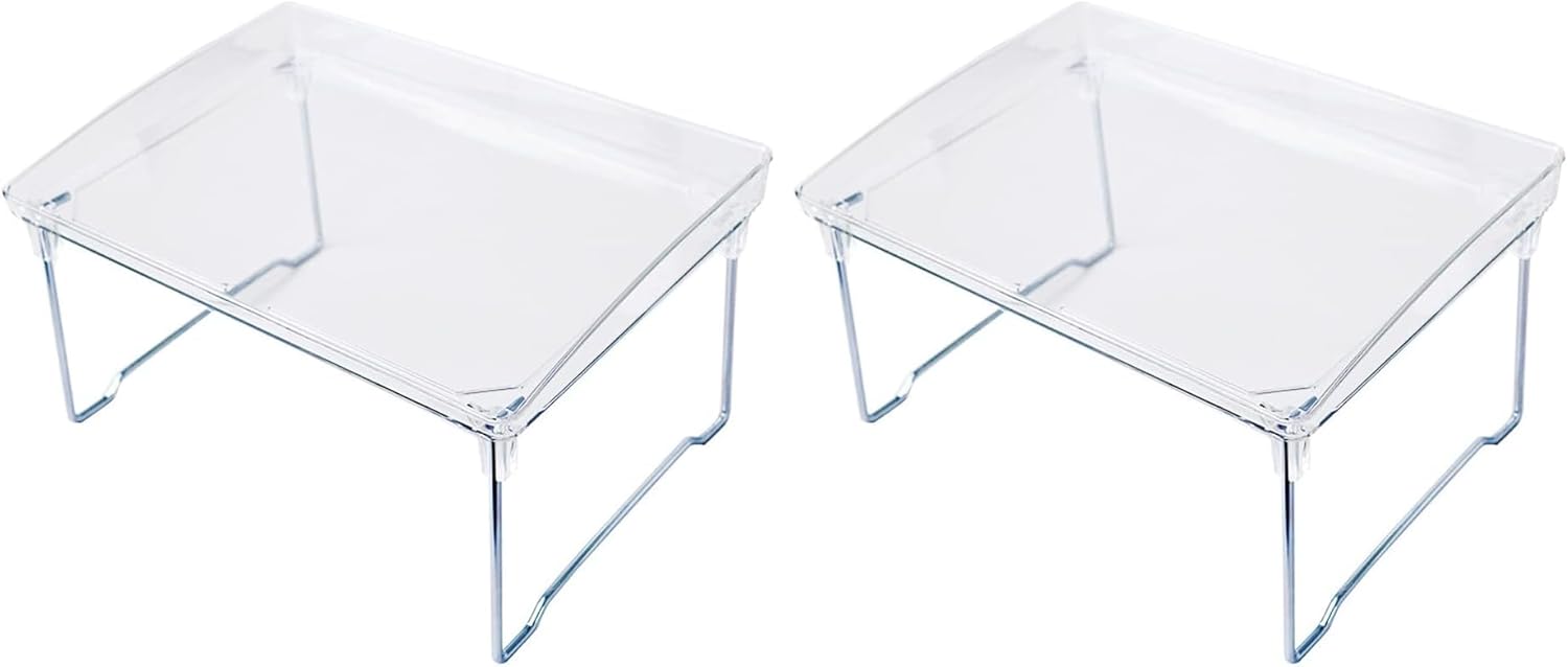 Teensery Clear Acrylic Cabinet Shelf Foldable Kitchen Counter Shelf Rack Stackable Storage Stand Organizer for Bathroom Pantry Countertop Cupboard, 1 Piece (Pack of 2)