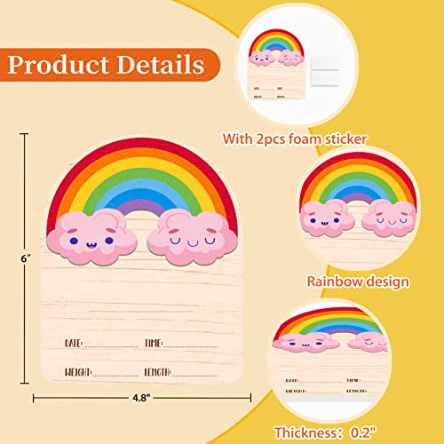 Image of FLYAB Rainbow Baby Birth Announcement Sign, Farmhouse Style, 4.8 inchx6 inch, PVC Board, Personalized Birth Stats, Photo Prop for Newborn, Baby Shower, Birthday