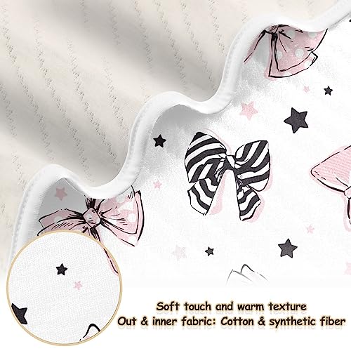 Image of Swaddle Blanket for Pink and Black Bow Baby Receiving Blanket Muslin Baby Swaddles Soft Cotton Breathable Nursery Blankets for Unisex Boys and Girls 30x40 Inch