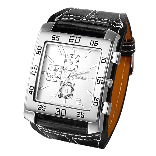 JewelryWe Montre Homme en Cuir Gros Cadran Punk et Rock,Montre Analogique Homme à Quartz,Montre...