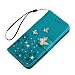 iPhone 7 Case, iPhone 8 Case Wallet, Bling Crystal Diamonds PU Leather Embossed Florals Kickstand Magnetic Flip Folio Card Holders Hand Strap Cover for iPhone 7, iPhone 8 by MOLLYCOOCLE, Blue
