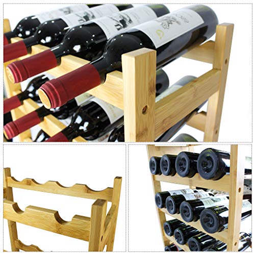 SMIBUY Bamboo Wine Rack, 20 Bottles Display Holder, 5-Tier Free Standing Storage Shelves for Kitchen, Pantry, Cellar, Bar (Natural) - Image 5