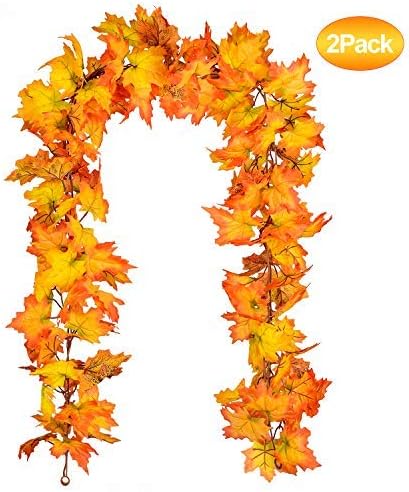 YQing Fall Maple Leaf Garland, 6Ft/Piece Maple Vine Artificial Fall Foliage Garland Thanksgiving Decor for Home Wedding Party Christmas (2 Pcs)