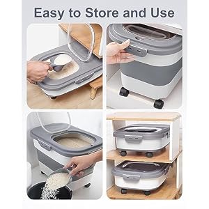 20-30Lbs Rice Storage Container,Collapsible Food Storage Containers with Rolling Wheel Airtight Locking Lid,Flour Storage Container with Cup and Scoop,Suitable for Food,Rice,Pet Food,Flour 20-30Lbs Rice Storage Container,Collapsible Food Storage Containers with Rolling Wheel Airtight Locking Lid,Flour Storage Container with Cup and Scoop,Suitable for Food,Rice,Pet Food,Flour