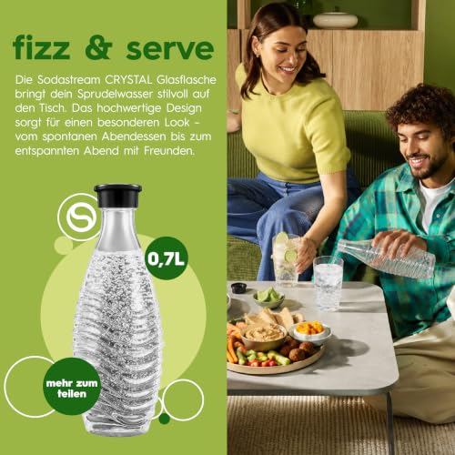 Sodastream 0,7L CRYSTAL Glaskaraffen - kompatibel mit CRYSTAL & PENGUIN Wassersprudler, 2er-Pack Wasserkaraffen, spülmaschinenfeste Sprudlerkaraffen
