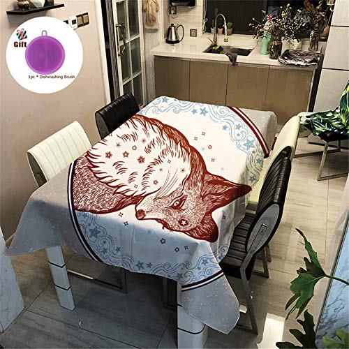 Treer - Treer Rectangular Tablecloth, 3D Polyester Washable Water Multi-Purpose Water Resistant Table Covers Decor Kitchen Restaurant Dining Party Decor Indoor Outdoor (fox,140x160cm)