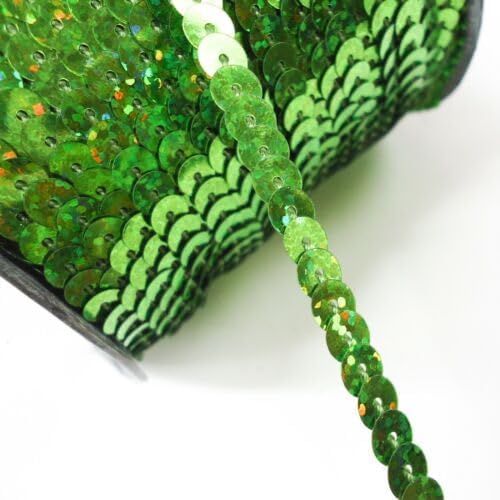 100 Yards Single Row Sequins Trim 5mm Wide for Sewing, Arts and Crafts AB Green Fabric