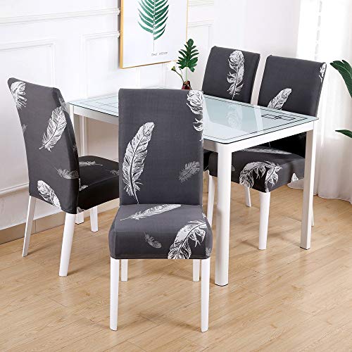 zalati Chair Cushion 4pcs Full Cover Seat Chair Covers Polyester Fiber Anti-slip Removable Slipcovers for Dining Room - Feather