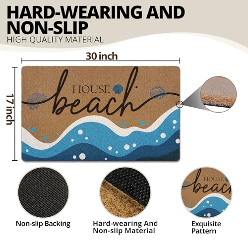 XLDLIOO Beach Coastal Summer Door Mat, Beach House Doormat, Ocean Welcome Front Door Mat Indoor Outdoor Entrance, Beachy Seashell Artificial Coir Doormats Rugs for Patio Entry Home Decor, 30x17in - Image 3