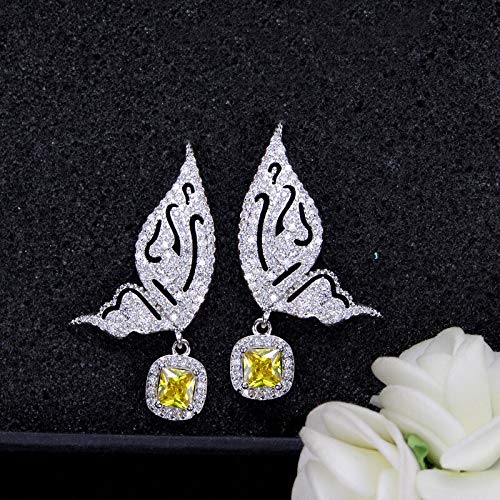 Boucles d'oreilles papillon en zircone cubique jaune et bleue, éclat de haute joaillerie