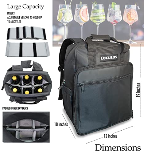 Loculus Bartender Bag - Travel Bar Bag With Several Pockets - Professional Bartender Tool Bag For Travel Bartender Kit - Durable Cocktail Tool Bag With Space For 6 Bottles- Black & Silver - Bag Only #TOP1