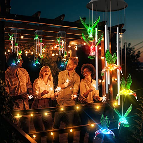 Wind Chime Hummingbird Solar Outdoor - Gifts For Women, Men, Grandma, Memorial Solar Lights Outside Color Changing For Garden Yard Decor Mom's Gifts #TOP2