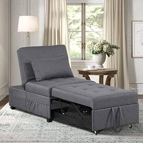 Urred Sleeper Chair Bed, Pull Out Sleeper Chair, Convertible Chairs Into Beds, Folding Ottoman Sleeper Guest Beds, 4 In 1 Futon Chair With Lumbar Pillow, Side Pockets, Armless (Dark-Grey) #TOP7