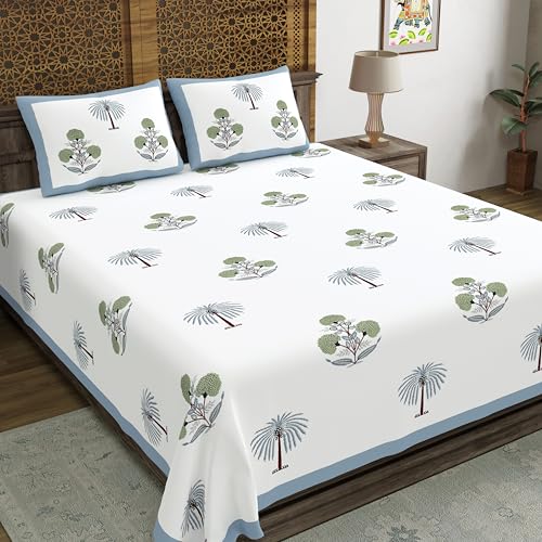 Image of BLOCKS OF INDIA Hand Block Printed 200 TC Cotton King Size Bedsheet (Open Grey Motifs)