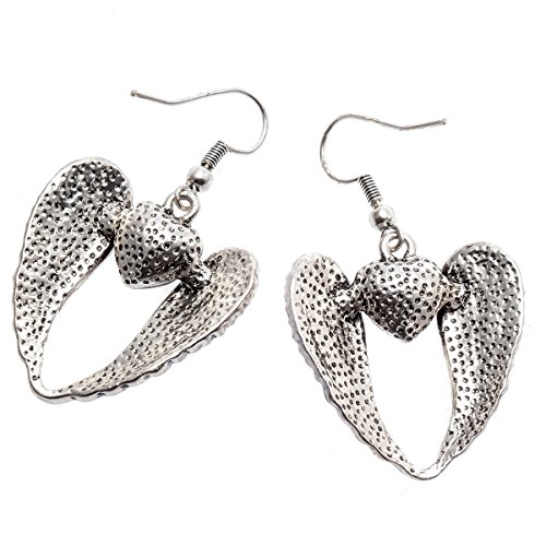 Szxc Women Guardian Angel Wings Heart Dangle Drop Earrings Biker Jewelry #TOP4
