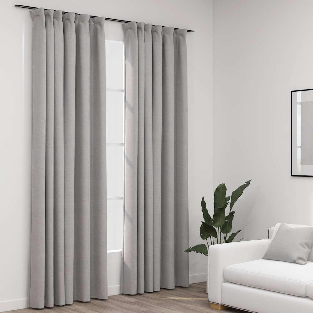 Rideaux occultants 140 x 245 cm gris aspect lin avec crochets en métal