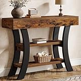 Tribesigns Piccolo tavolo consolle per ingresso, 104 cm, tavolo rustico a 3 livelli con ripiani portaoggetti e telaio curvo per soggiorno, ingresso, corridoio, atrio, marrone rustico