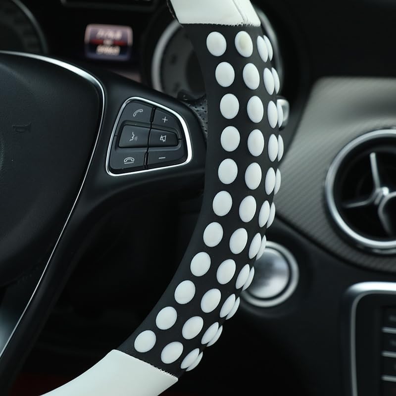 Bus Steering Wheel Cover Universal with Grip Contours forTruck, Big Rig Trucker,SUV, Cargo Carbon Fiber Anti-Slip Breathable Durable Leather Automotive Interior Accessorie (Red, 15.5-16)