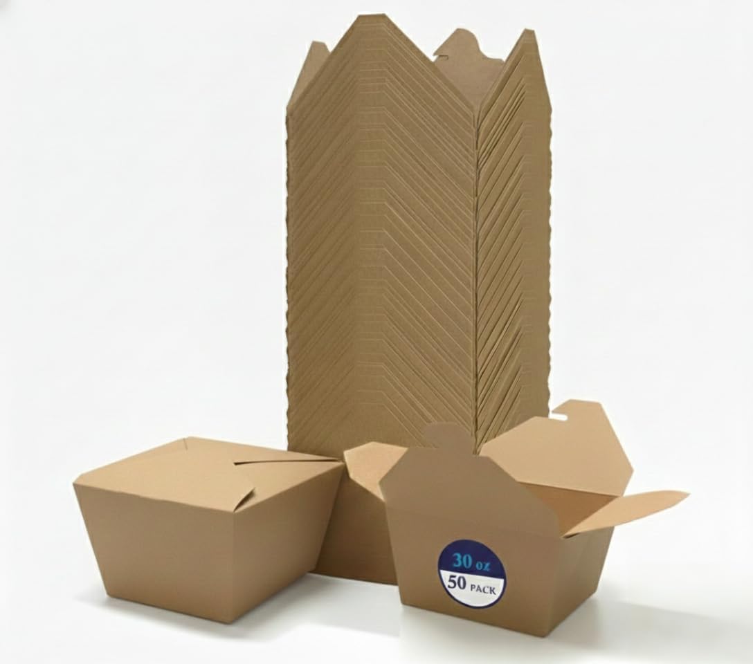 Kraft Food Containers with Lids, 50 Pack 30 oz Disposable Take Out Boxes, Microwave Safe & Leak Resistant Paper Food Containers for Meal Prep, Restaurant, Catering & Food Delivery