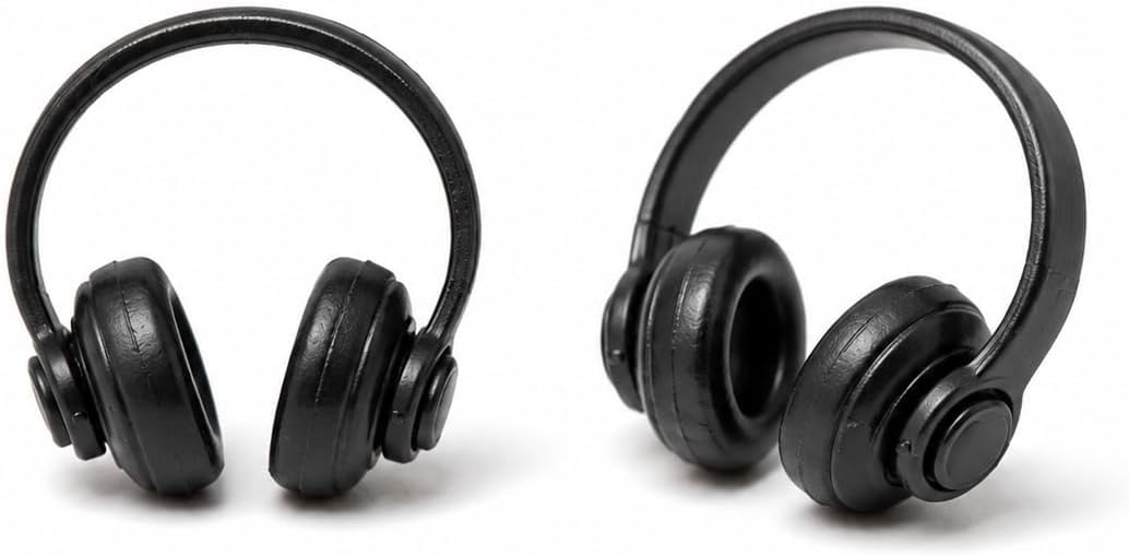 Dollhouse Miniature Headphones, 2 PCS Black Plastic Mini Headset, Decorative Earphone for Diorama & Mini Scene Ornaments