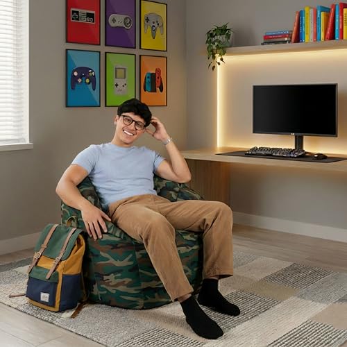 Big Joe Milano Bean Bag Chair for Kids, Teens, Adults, Durable Easy-Clean Green Woodland Camo Smartmax, Durable Nylon Polyester Blend, Lightweight Seat for Reading Nook and Gaming, 2.5 foot Refillable