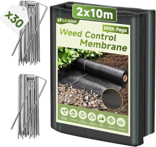LCGOD Unkrautvlies 2x10m mit 30 Erdnägeln, 110g/m² Premium Gartenvlies | Wasserdurchlässig, Reißfest und UV-stabil, Ideal für Große Flächen, Gemüsebeet und Kleingarten