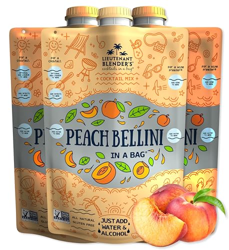 Lt. Blender's Peach Bellini in a Bag - Wine Slushie Mixes - Each Bag Makes 1/2 Gallon of Frozen Peach Bellini Mix – Non-GMO Wine Freezer mix - Make with Wine, Liquor or as a Mocktail - (Pack of 3)