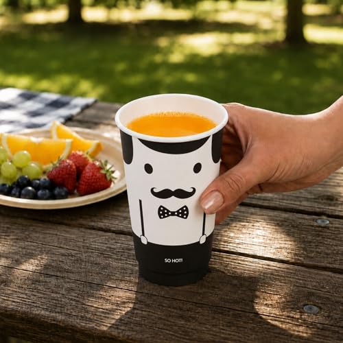 Image of Restaurantware 16 Ounce Paper Cups, Pack of 500 Monsieur Design Disposable Cups - Leakproof, Durable, Black and White Paper Insulated Hot Cups, with Matching Lids Available for Purchase Separately