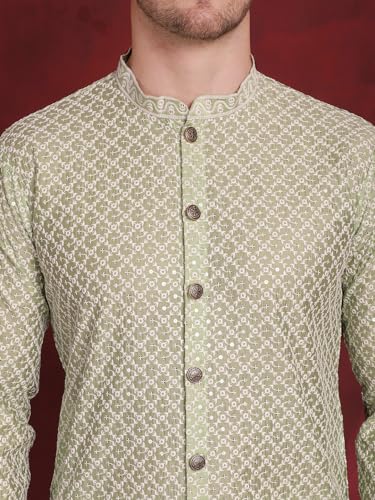 Image of Jompers Men's Silk Blend Regular Fit Sequin Chikankari Front Open Kurtas
