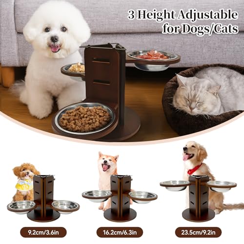 Hundenapf Erhöhte Fressnapfe Höhenverstellbar Futternapf für Hunde 3-Stufig Hundebar Verstellbar 3-Seitiger Design-Ständer 3 Edelstahlnäpfe 650 ml Futterstation Rutschfester Boden für Mehrheit Hunde