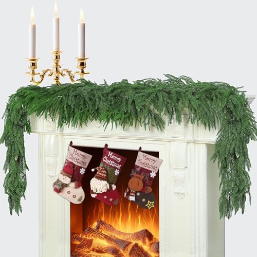 6 Ft 2 Pcs Artificial Norfolk Pine Garland, Real Touch Green Faux Greenery Garland for Christmas Table, Mantle, Wall, Fireplace, Indoor Outdoor Holiday Decor
