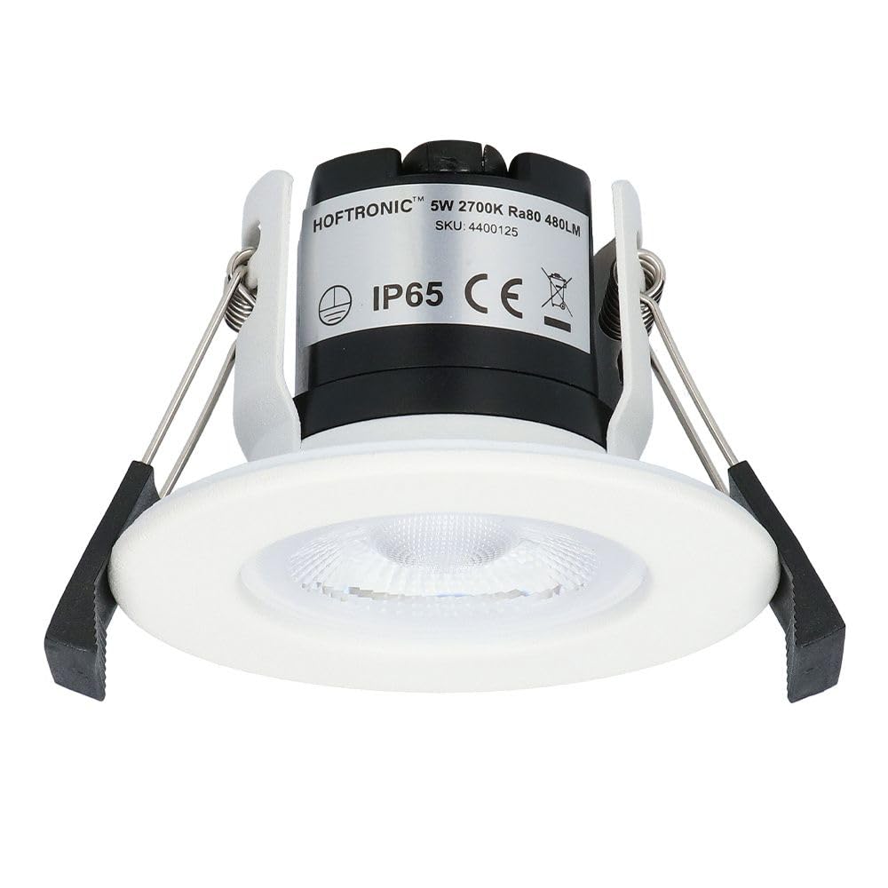 HOFTRONIC 10x Nola - LED Einbaustrahler 68mm Weiß - IP65 Wasserdicht für Außen, Dachüberstand und Bad - 5W 480lm - 2700K Extra Warmweiß - Deckeneinbauleuchte Einbauspots