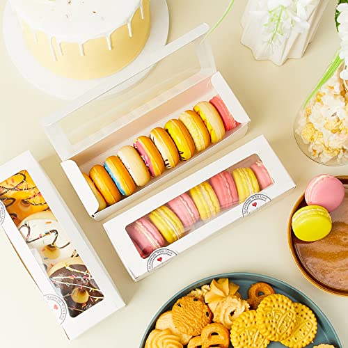 Sherr 100 Pcs Macaron Boxes With Window White Macaron Gift Box With 200 Pcs Stickers Long Baking Boxes Rectangle Treat Boxes For Desserts Macaroon Pastry Packaging Container For Cookies Chocolate #TOP5