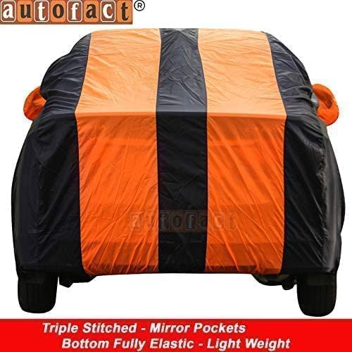 Image of Autofact Car Body Cover for Nissan Kicks (Mirror Pocket, Premium Fabric, Triple Stiched, Fully Elastic, Orange /Blue Color)