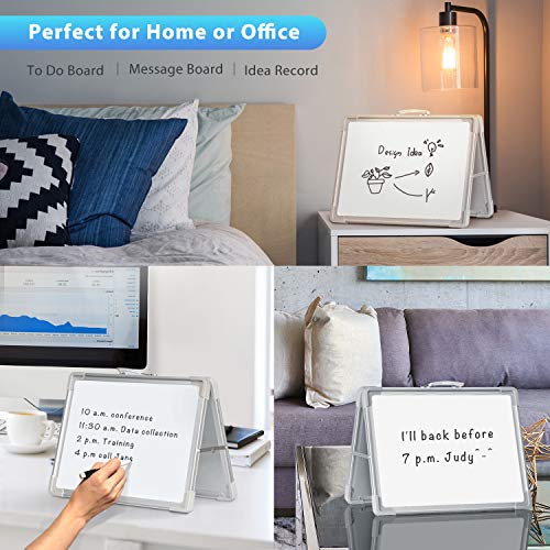 Small Dry Erase White Board, ARCOBIS 12"X16" Magnetic Portable White Board Double-Sided Desktop Foldable Whiteboard Easel for Classroom Home Office