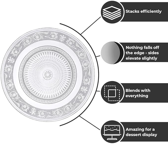 Image of PrimeWorld Glass Salad Plates - Set of 6 | 10 Inch Clear Vintage Embossed Glass Dinner Plates | Designer Serving Plates for Salad, Pasta, Fruits, Desserts | Wedding & Home Dining Tableware