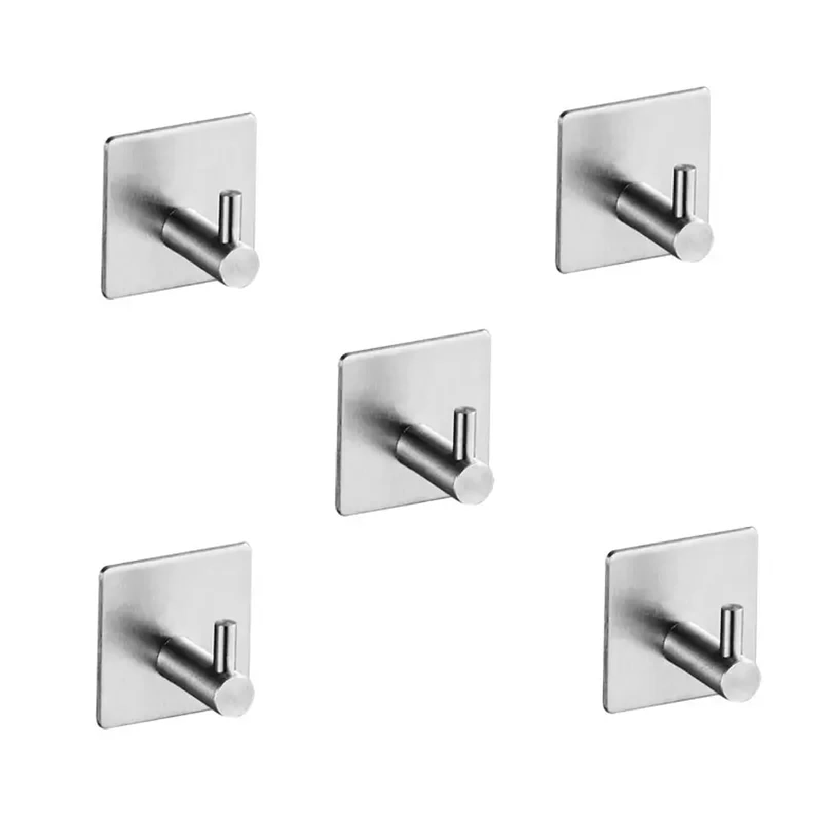 Janxelnova 5Pcs Adhesive Heavy Duty Wall Hooks, Water Resistant Stainless Steel Hooks For Hanging Coat, Hat, Towel Robe Hook Rack(5Pcs)