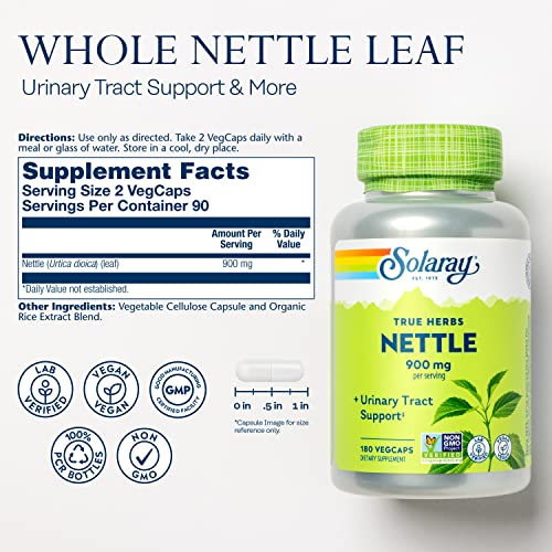 Image of SOLARAY Nettle Leaf 450mg Healthy Kidney, Urinary & Prostate Support Traditional Use for Healthy Allergy Response & Respiratory Wellness 180 CT (Pack of 2)