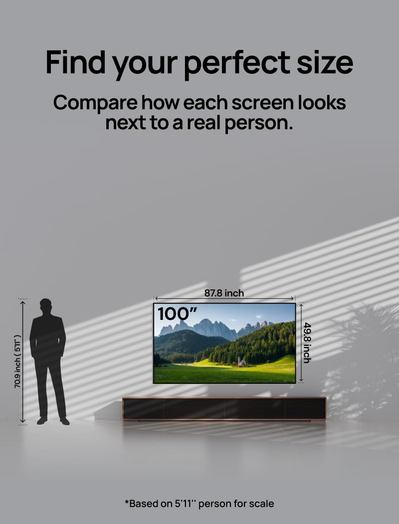 AWOL VISION 100-inch Projector Screen Fixed Frame, 1.3 dB Peak Gain, The Perfect Combo with LTV-2500, 80% Picture Quality Improved, 4K / 8K Ultra HD, Active 3D Wall Mount Projector Screen, MW-100