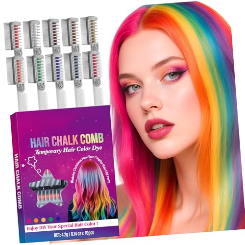 10 colores temporales para el cabello, peine de tiza festivo divertido para peinar fiestas, seguro, suave y lavable