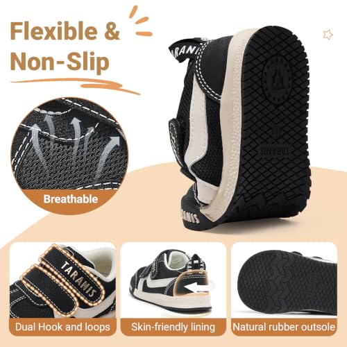 TARANIS Toddler Walking Shoes Flexible Sneakers with Dual Hook-and-Loop Straps & Grippy Rubber Sole for Active Kids 15-18Months C Black - image 4
