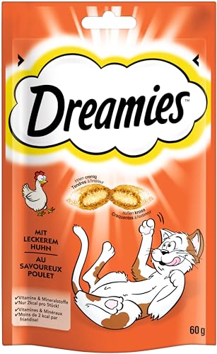 Dreamies Klassiker Katzensnacks mit Huhn – Traumhaft knusprige Taschen mit zarter Füllung – 6 x 60g (6er Pack)
