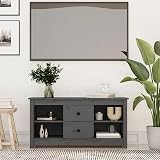 Grande capacité de rangement Ce meuble TV en bois de pin massif offre 2 tiroirs et 4 compartiments ouverts pour organiser vos appareils électroniques et accessoires, optimisant l’espace dans votre salon ou chambre avec une structure stable et durable.