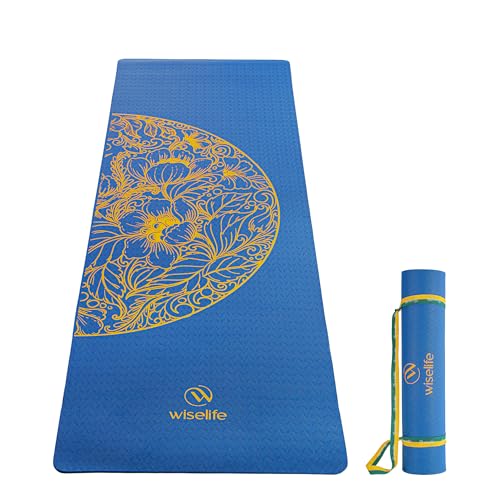 Image of WiseLife Printed Yoga Mat for Women & Men | 6mm Thick Non-Slip Exercise & Fitness Mat | Anti-Skid Workout Mat with Carry Strap for Yoga, Pilates, Meditation, Stretching & Home Gym (Blue Mandala)