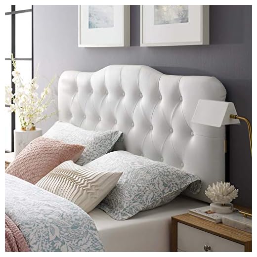Modway Annabel Tufted Button Faux Leather Upholstered Queen Headboard in White