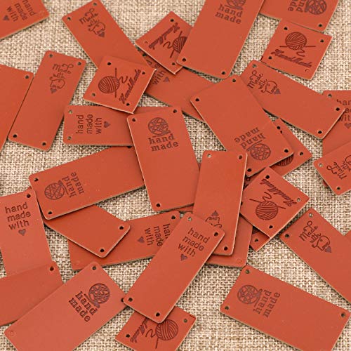 image for SAVITA 40PCS Handmade Leather Labels PU Leather Labels Hand Made Embos