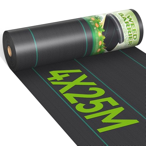 iropro Malla Antihierbas, 4m x 25m, 100m² Malla contra Malas Hierbas, Tela Antihierbas, Tela Geotextil para Control de Maleza, Protección césped Artificial, Lona antimalezas jardín, Anti-UV