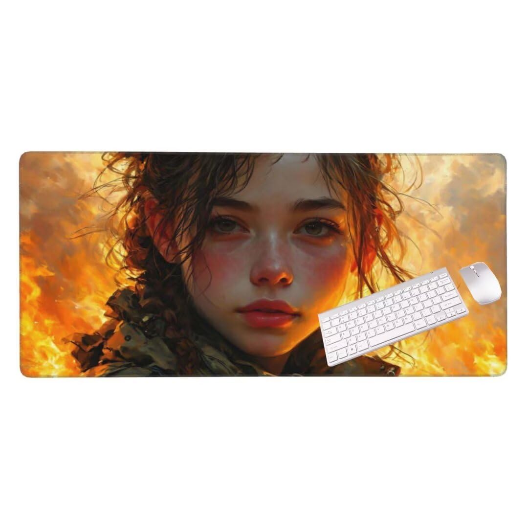 Alfombrilla de ratón 1400x600x3 MM, Alfombrilla Ratón XXL Extendida de Gran Tamaño con Bordes Cosidos, Base de Goma Antideslizante Almohadilla para Teclado, Una Mujer Hermosa S-9113
